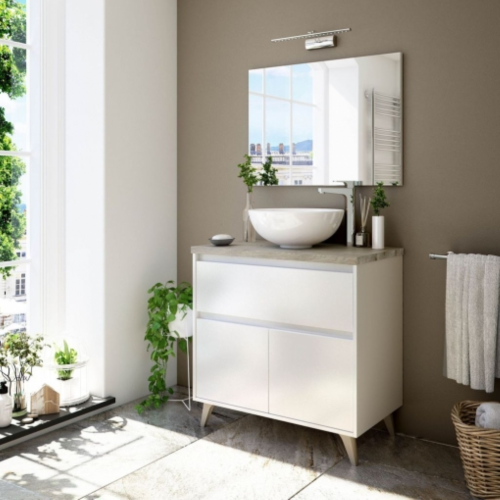 Mobile Bagno Con Lavabo Specchio E Colonna Athena 80 Cm Rovere Alaska