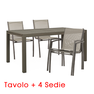 Set Tavolo Hilde 160-240X90 + 4 Sedia C-Bracci Hilla Coffee YK14