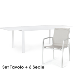 Set Tavolo Hilde 160-240X90 + 6 Sedia C-Bracci Hilla Bianco Cloud LD30