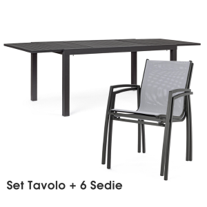 Set Tavolo Hilde 160-240X90 + 6 Sedia C-Bracci Hilla Antracite LH32