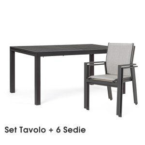 Set Tavolo Hilde 160-240X90 + 6 Sedia C-Bracci Crozet Antracite SS61