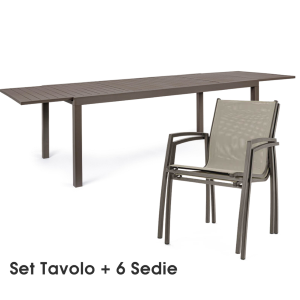 Set Tavolo Hilde 200-300X100 + 6 Sedia C-Bracci Hilla Coffee YK14