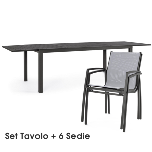 Set Tavolo Hilde 200-300X100 + 6 Sedia C-Bracci Hilla Antracite LH32