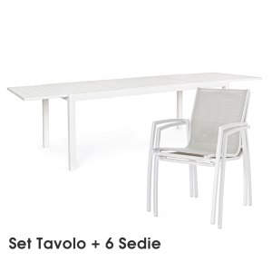 Set Tavolo Hilde 200-300X100 + 6 Sedia C-Bracci Hilla Bianco Cloud LD30