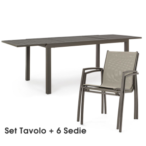 Set Tavolo Hilde 160-240X90 + 6  Sedia C-Bracci Hilla Coffee YK14