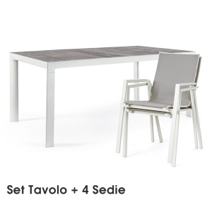 Set Tavolo Mason 160X90 Lunar + 4 Sedia C-Bracci Krion Lunar