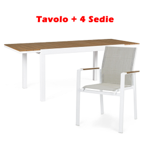 Set Tavolo Elias 140-200X90 + 4 Sedie C-Bracci Kubik Bianco SJ60