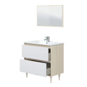 Mobile Bagno Rovere Bianco Lucido Verona 2 cassetti Cm 80x45x80H