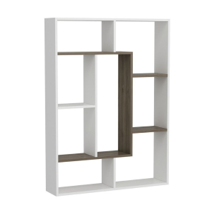 Libreria Liam bianca dettaglio geometrico noce 100x136h