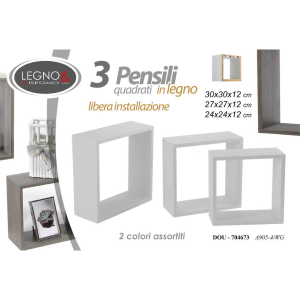 Pensili quadrati in legno 3pz col. Assortiti