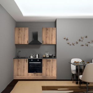 Cucina Asti 180 cm. elettrodomestici inclusi colore rovere nodato e maniglie in metallo nero