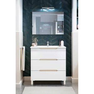 Mobile Bagno Bianco Lucido e Rovere 3C S/Specchio Lea Cm 80x45x86H