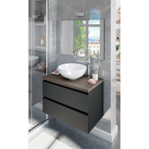 Mobile Bagno Sospeso grigio antracite e olmo Noa lav.ovale Cm 79x46x53H