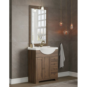 Mobile bagno con specchio Cm 75 Romantica Noce 2 Ante + Cassetti