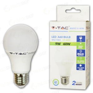 V-Tac Led Lampadina - 9W E27 A60 Thermoplastica White 6400K