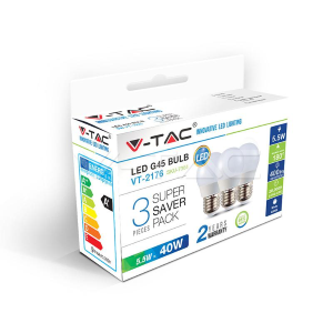 V-Tac Led Lampadina - 5.5W E27 G45 Bianco Naturale 3Pz/Pack 4000K