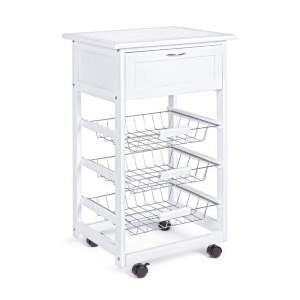 Carrello Cucina Porta Pane Jim 3 Cestini 1 Cassetto Bianco