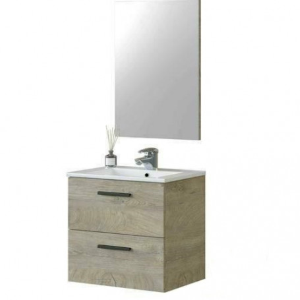 Mobile bagno sospeso Lario con lavabo e specchio rovere 80x46x48 H cm